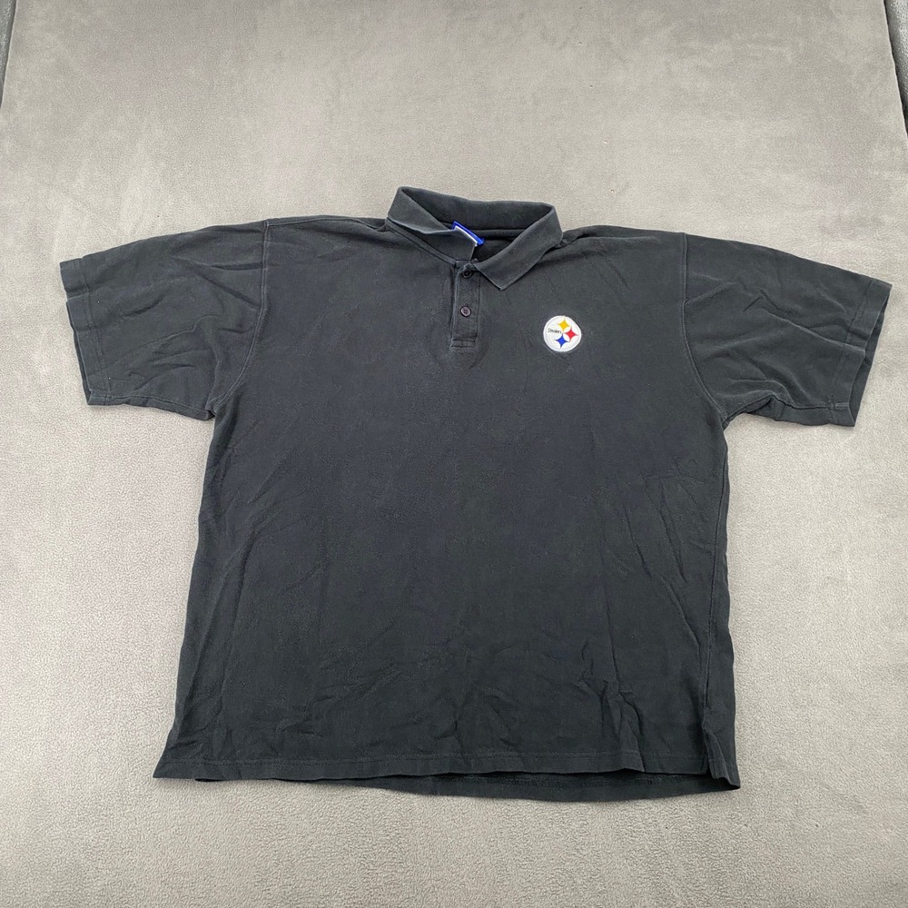 Reebok NFL Pittsburgh Steelers Polo Shirt Mens Large Black Cotton 1105A 08